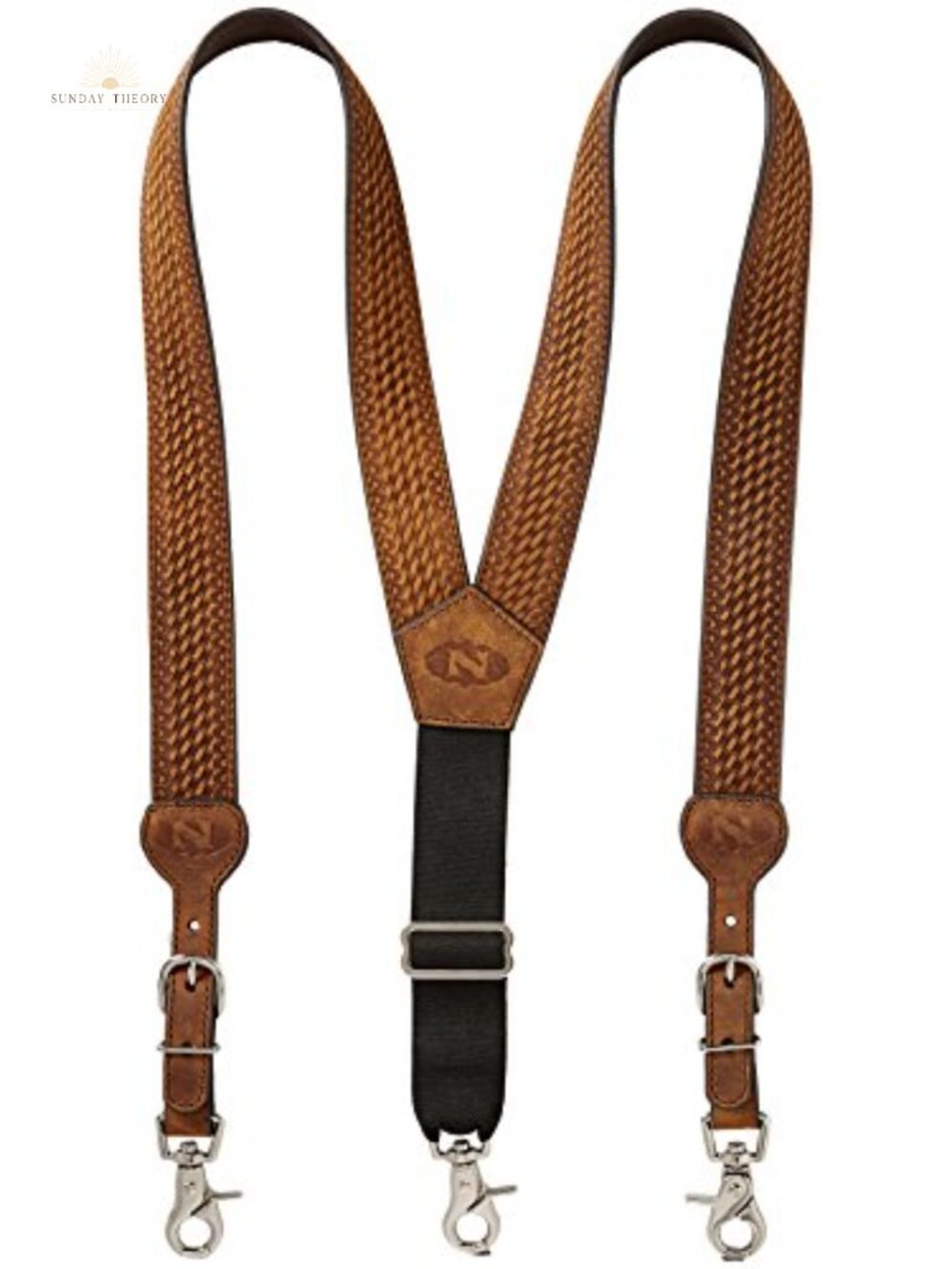 Men's Leather Basket Weave Suspenders Cowboy Western Gallus